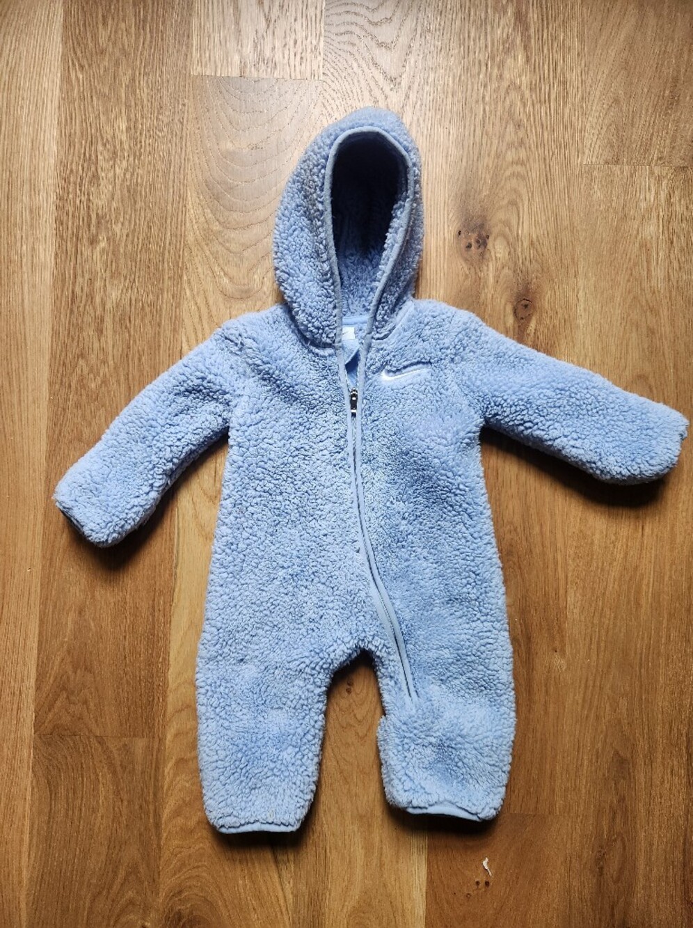 Nike 3 Month Light Blue Sherpa Fleece Hooded Baby One-Piece